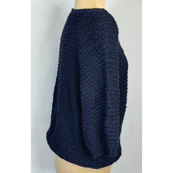 NWT Carole Little Hand Knit Navy Blue Sweater M Medium Cotton/Ramie/Rayon Blend - Picture 6 of 10